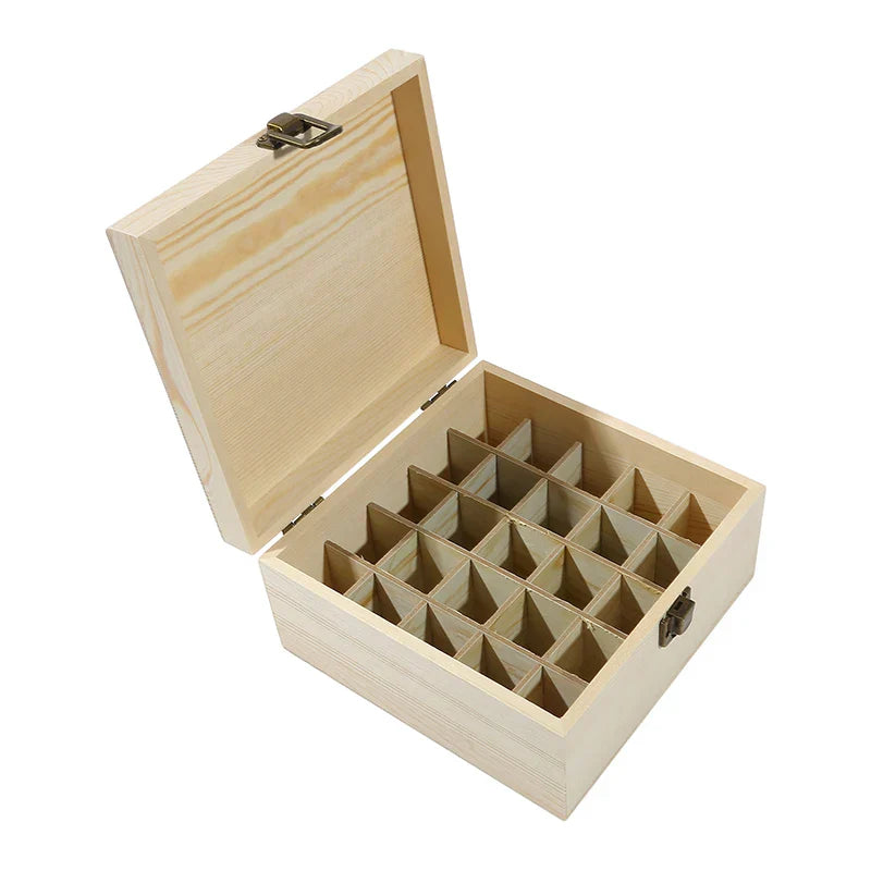 25 Slots Wooden Essential Oil Bottles Container Storage Box