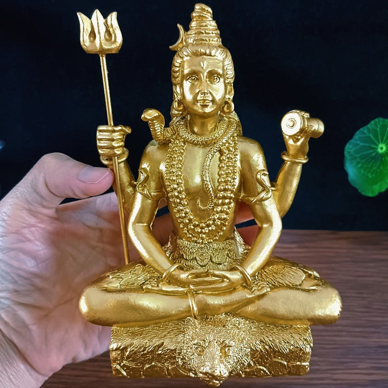 Handcrafted Shiva God Figurine Sculpture Holding Trishula and Damaru