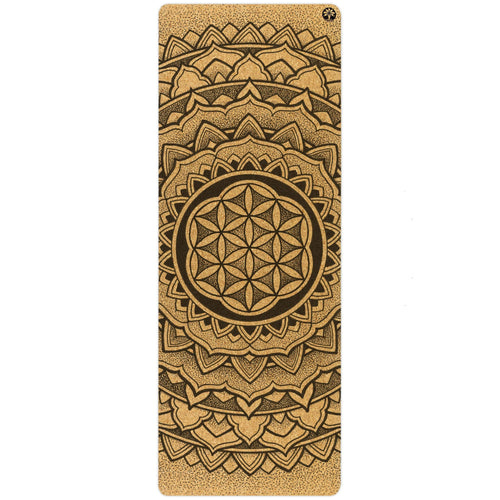 Yoga mat with intricate geometric pattern on a white background