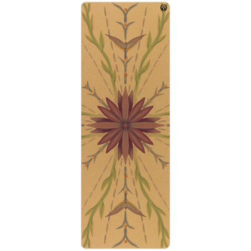 Yoga mat with floral design on a beige background