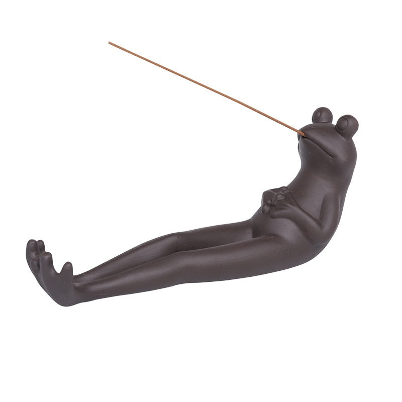 Handmade Clay Frog Incense Stick Holder Animal Statue Decor