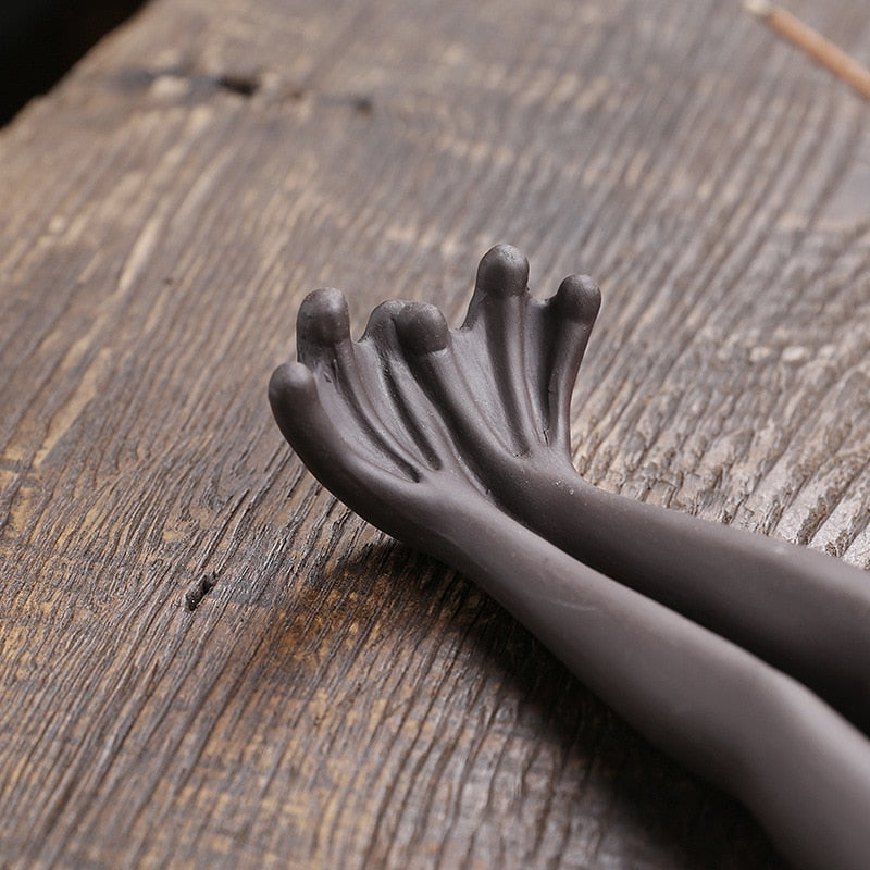 Handmade Clay Frog Incense Stick Holder Animal Statue Decor