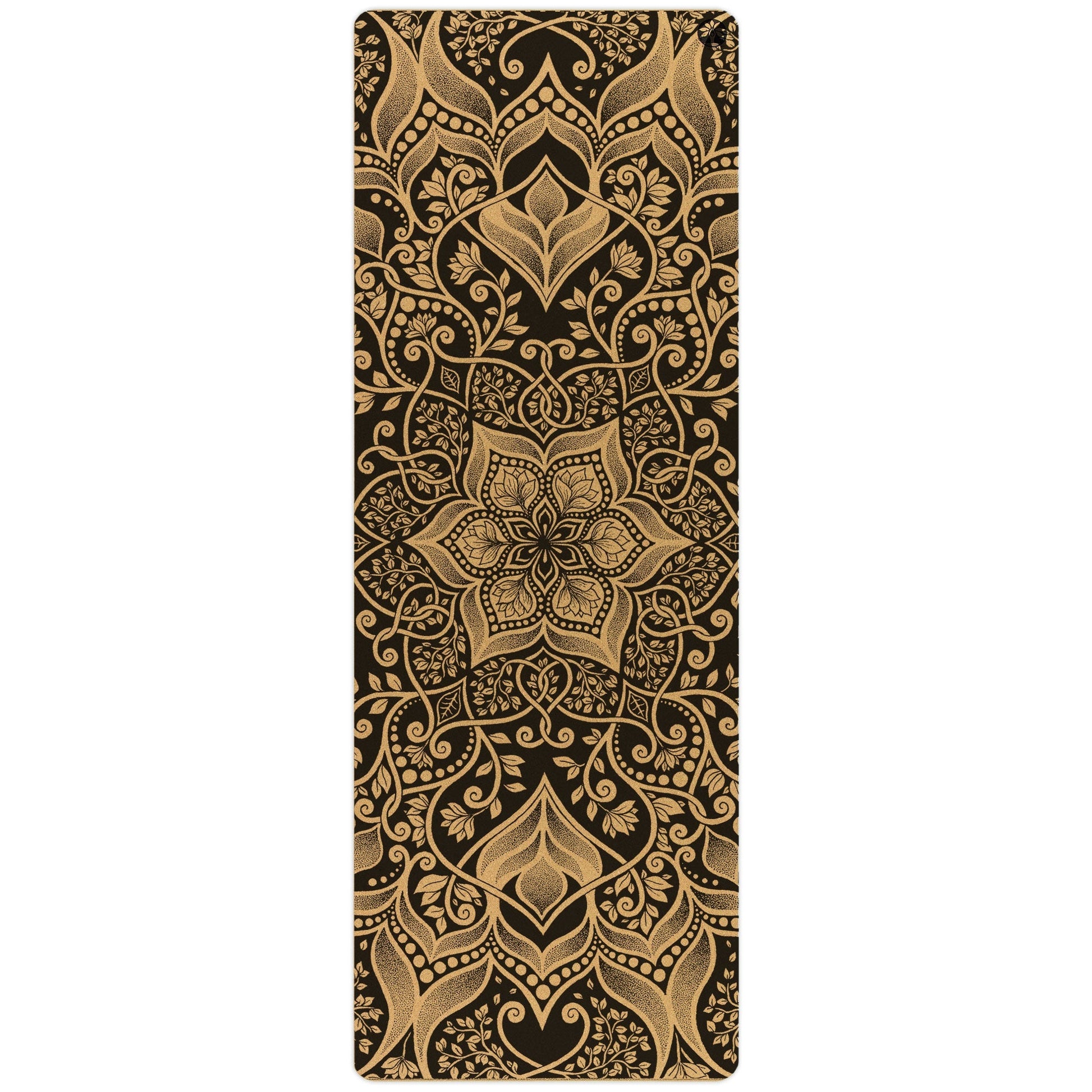 Decorative mat with intricate gold pattern on a black background