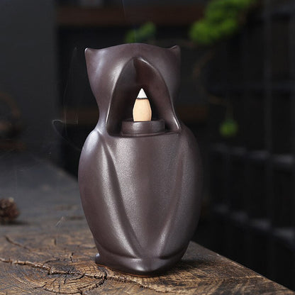 Ceramic Owl Waterfall Animal Backflow Incense Burner