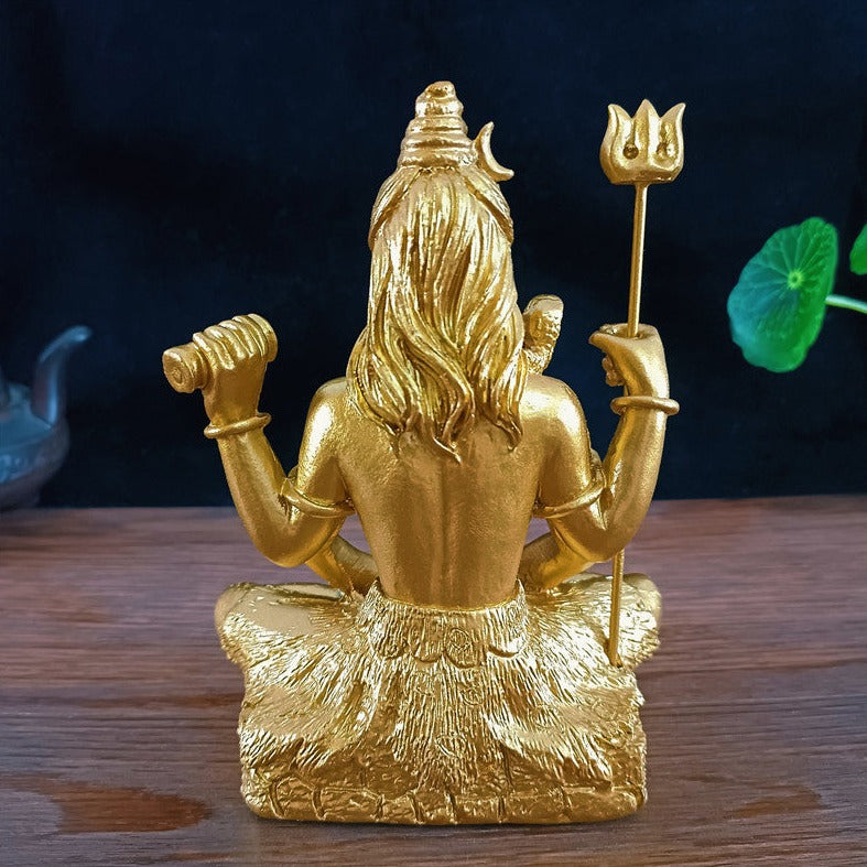 Handcrafted Shiva God Figurine Sculpture Holding Trishula and Damaru
