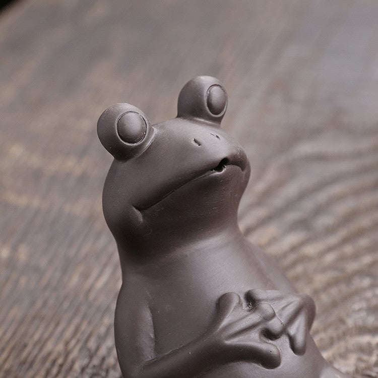 Handmade Clay Frog Incense Stick Holder Animal Statue Decor