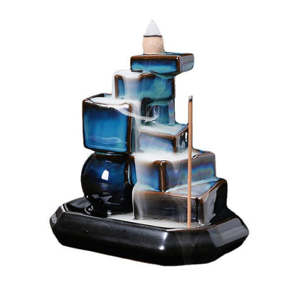 Blue Cubes Waterfall-Cascading Backflow Incense Burner