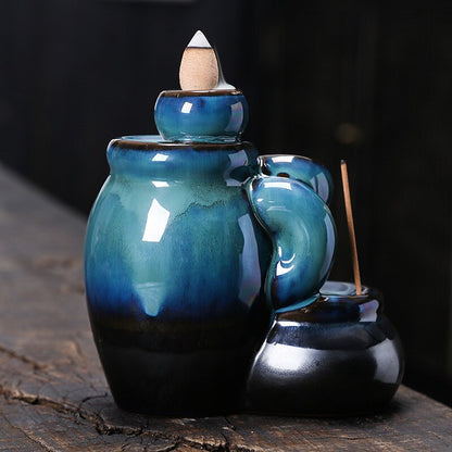 Blue Jars Cascading Waterfall Backflow Incense Burner Holder