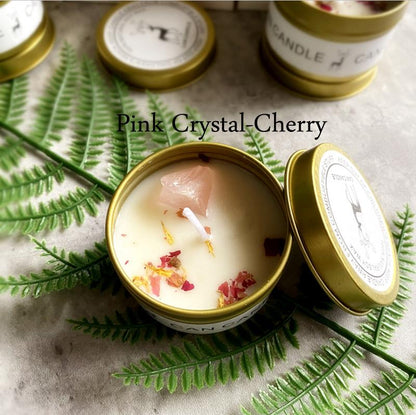 Essential Oil Scented Soy Wax Candle With Natural Rough Crystal And Dried Flowers