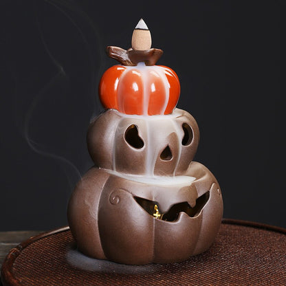 LED Lamp Pumpkin Halloween Waterfall Backflow Incense Burner