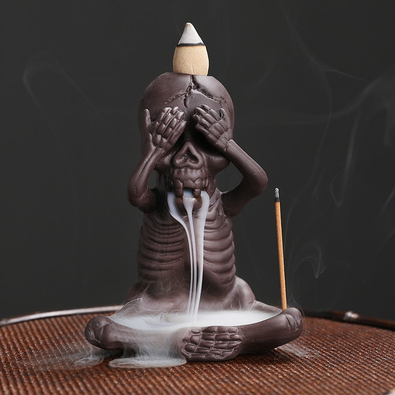 Halloween Skeleton Ceramic Backflow Incense Burner Holder