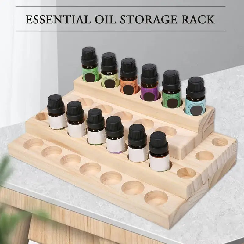 Natural Wood Essential Oil Display Stand Holder Storage Organizer For 30 Slots 5-15ml Bottles