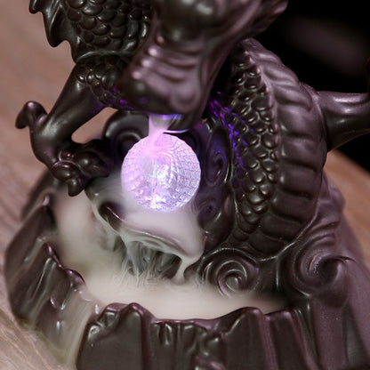Ceramic Dragon Backflow Incense Burner With Crystal and Stick Holder