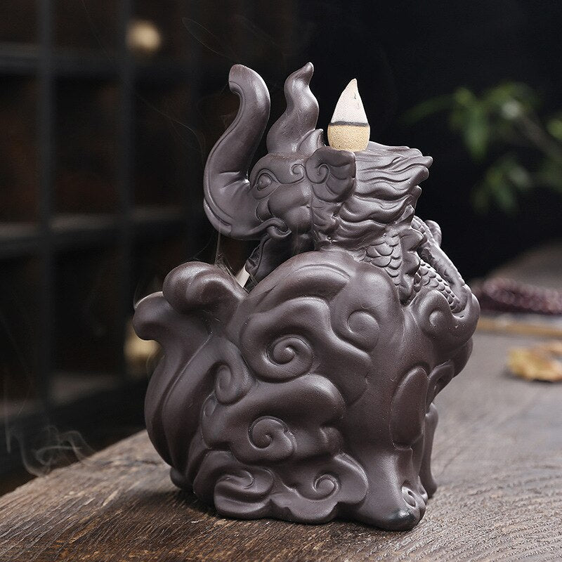 3D Relief Dragonphant Backflow Incense Burner