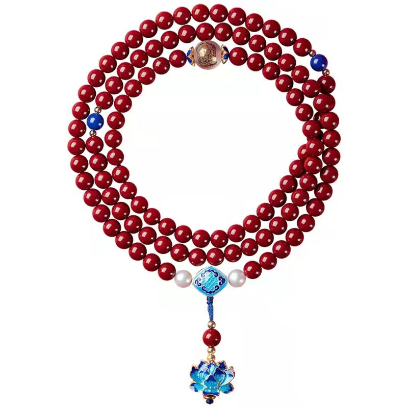 Consecrated Cinnabar Lotus 108 Mala Bead Bracelet / Necklace