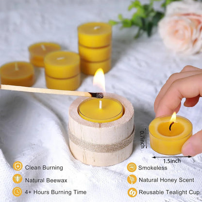 10/20/30Pcs Tealight Smokeless Natural Beeswax Candles Set