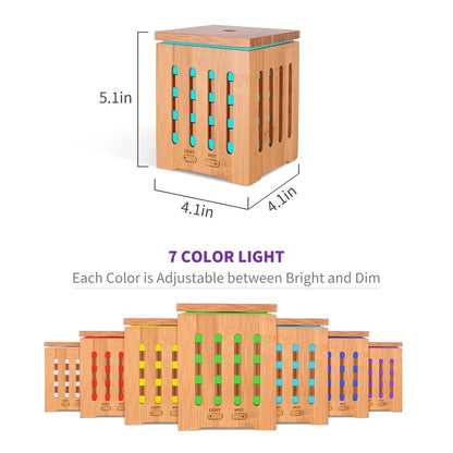 200ml Cubic Ultrasonic Bamboo Humidifier Nebulizer with 7 Color LED Lights