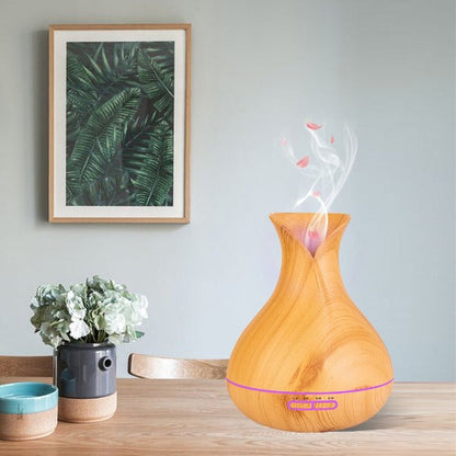 Wood Grain Tulip Essential Oil Aroma LED Diffuser With Controller 550ml