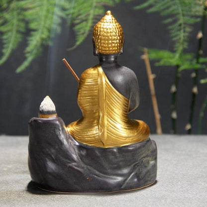 Golden Ceramic Backflow Incense Burner Buddha