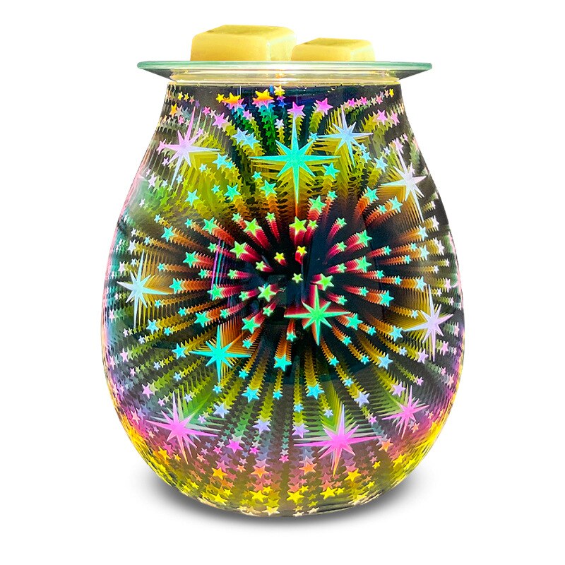 3D Star Glass Electric Wax Melt Warmer with LED Light Fragrance Oil Burner