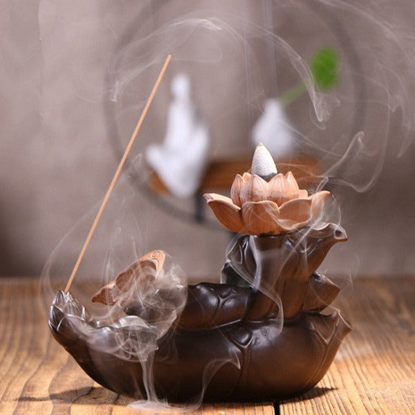 Lotus Flower Pond Backflow Incense Burner With Butterfly