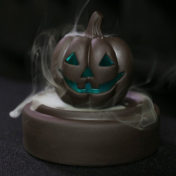 Halloween Pumpkin Color Changing Windproof Backflow Incense Burner With LED Light