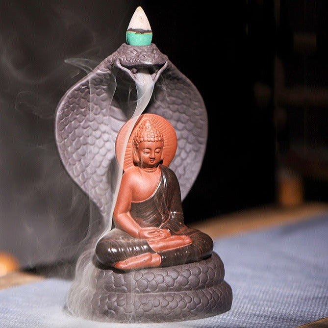 Snake Backflow Incense Burner With Buddha
