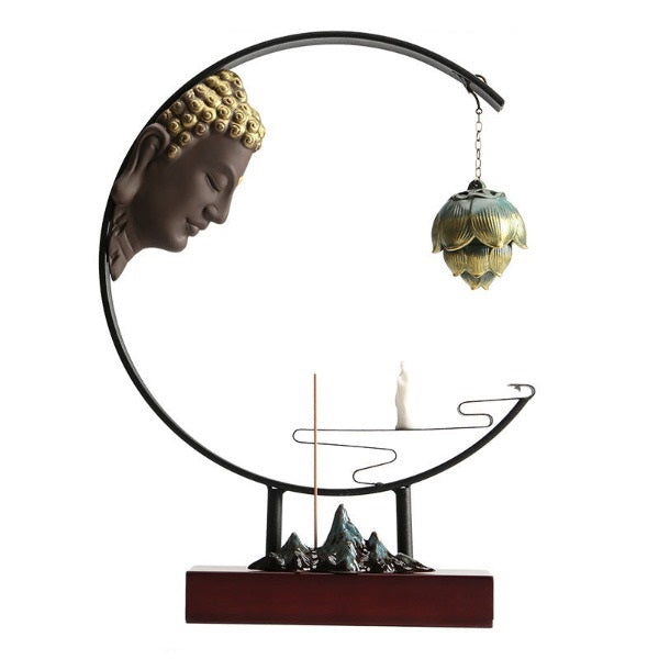 Buddha Large Incense Holder With Hanging Metal Lotus