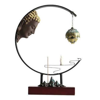 Buddha Large Incense Holder With Hanging Metal Lotus