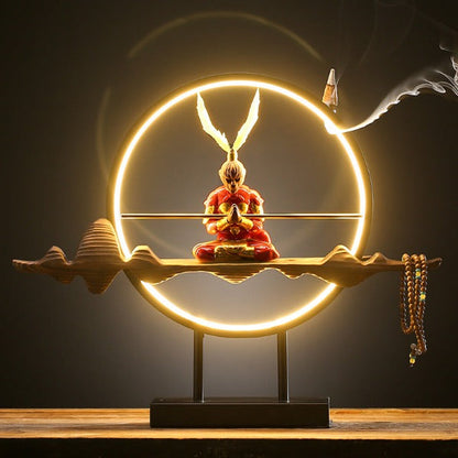 Monkey King Mountain Backflow Incense Burner With Led Lamp