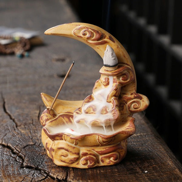 Moon Backflow Incense Burner With Waterfall