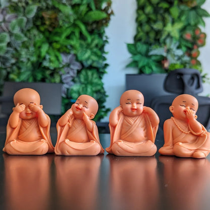Set of 4 Pink Little Monk Statues for Good Luck