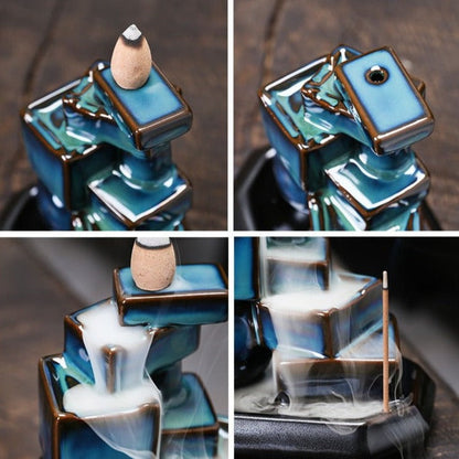 Blue Cubes Waterfall-Cascading Backflow Incense Burner
