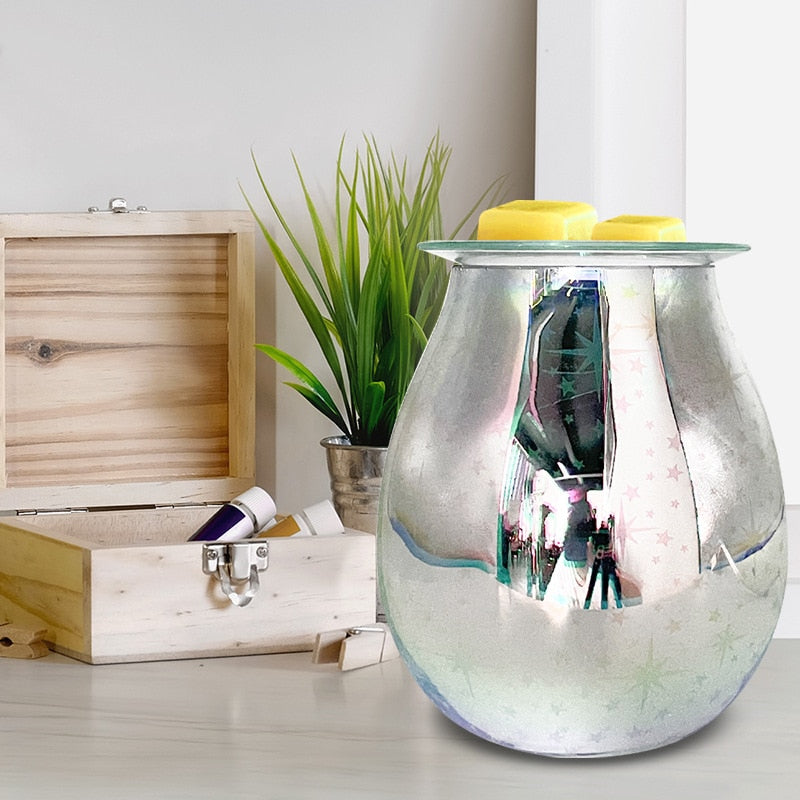 3D Star Glass Electric Wax Melt Warmer with LED Light Fragrance Oil Burner